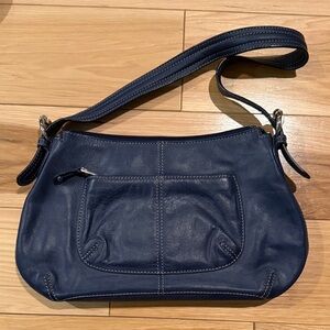 Tignanello Navy Leather Shoulder Bag